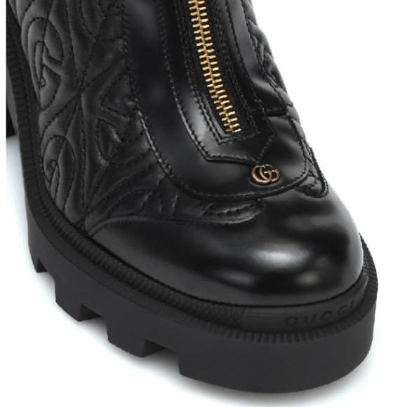 Women's Black G Rhombus Leather Mid-heel Ankle Boot - Picture 4 of 6